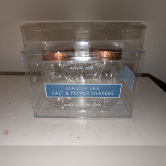 Olde Thompson Glass Mason Jar Salt & Pepper Shakers with Copper Lids New - Picture 1 of 9